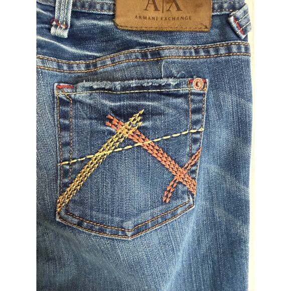 Armani Exchange A|X Indigo Whisker Jeans Womens 4 Short Stretch Bootcut Denim - Picture 6 of 11